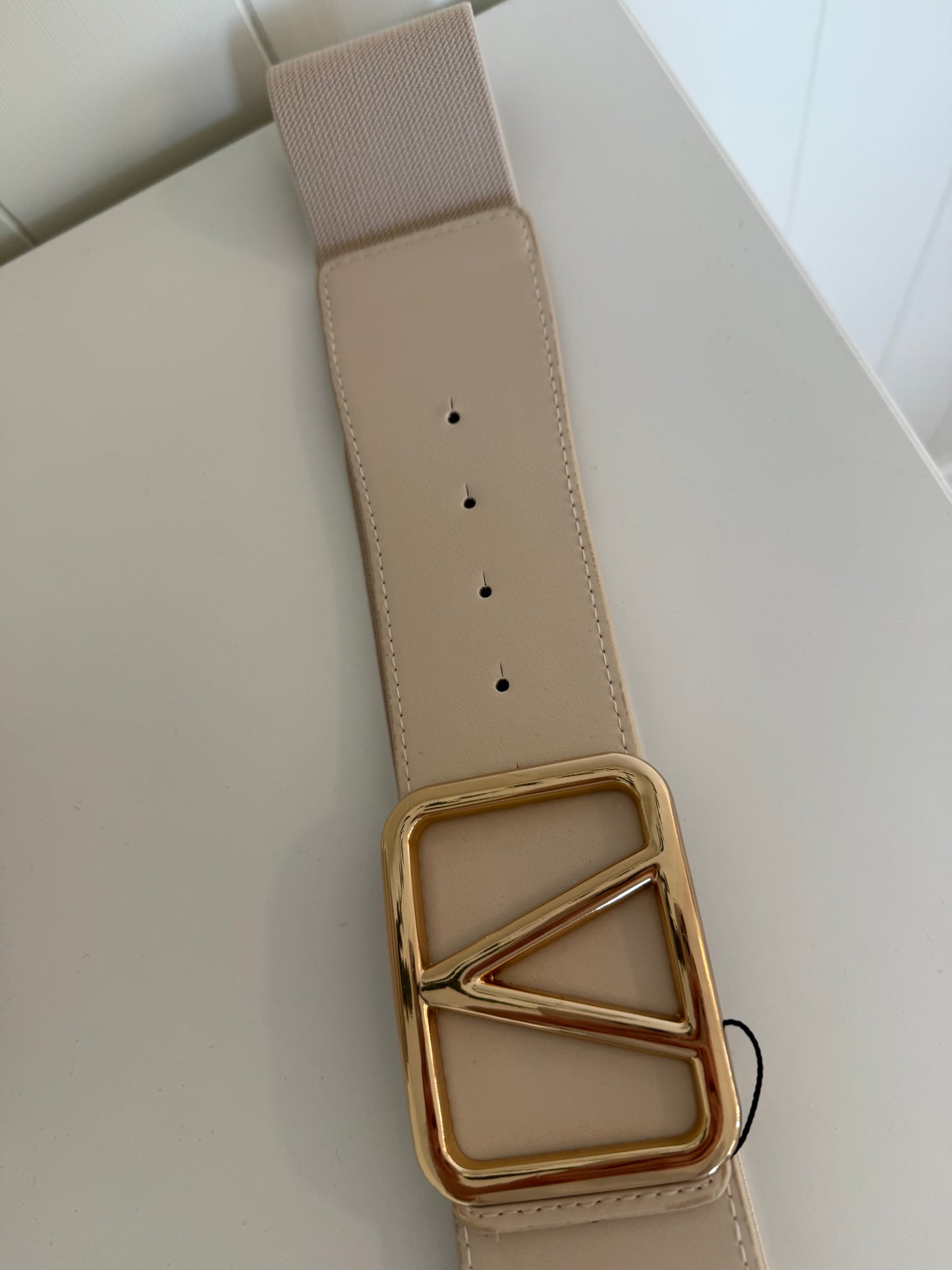 Pamela beige elastisk belte 6cm