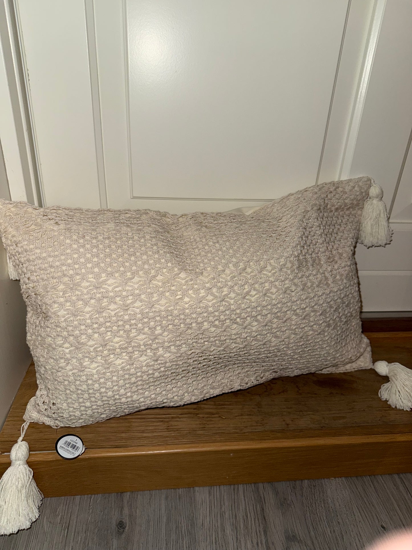 Putetrekk vevd frynser bomull kremhvit 30x50cm