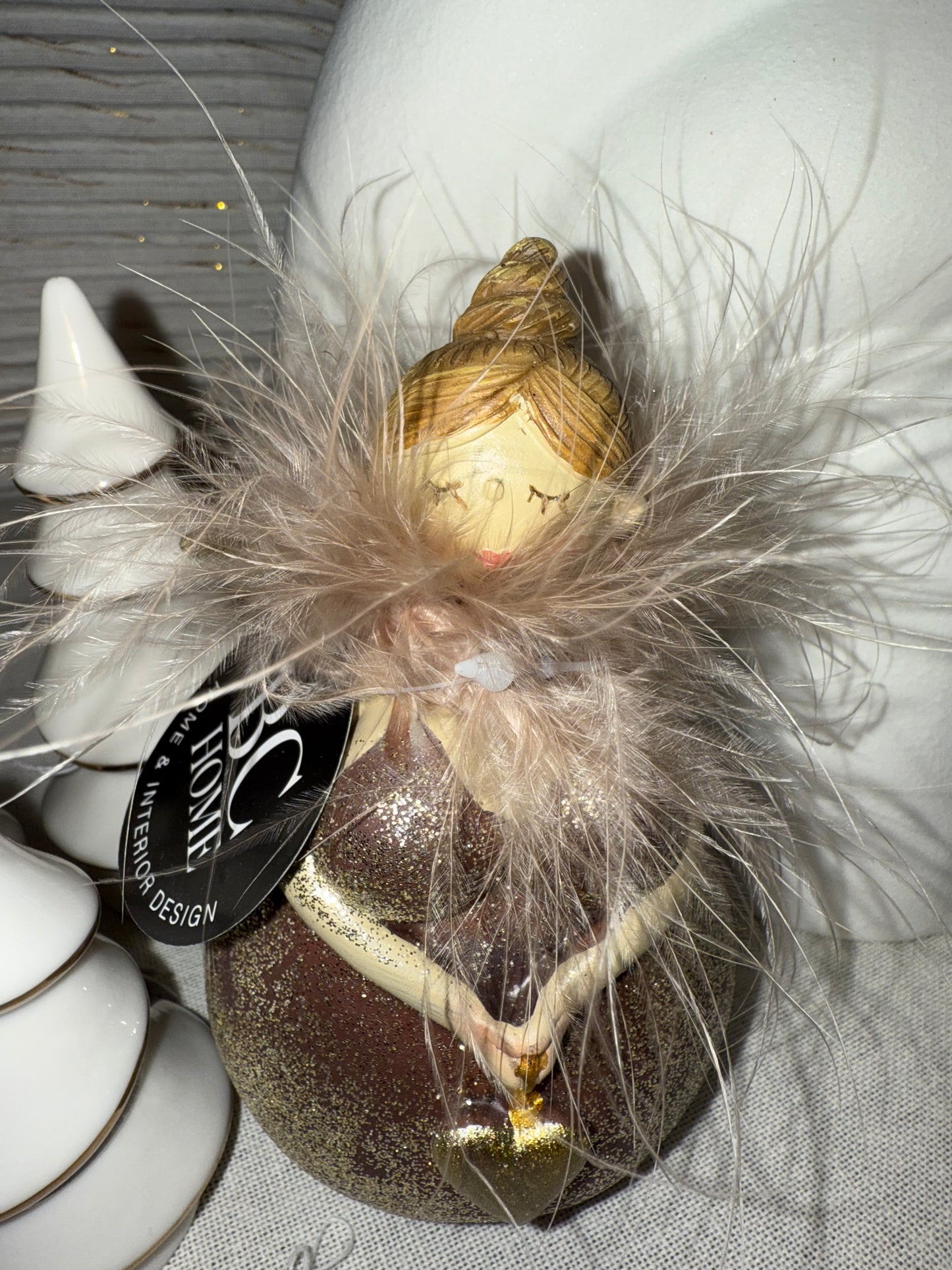 Dame hjerte gull/beige h:11.5cm