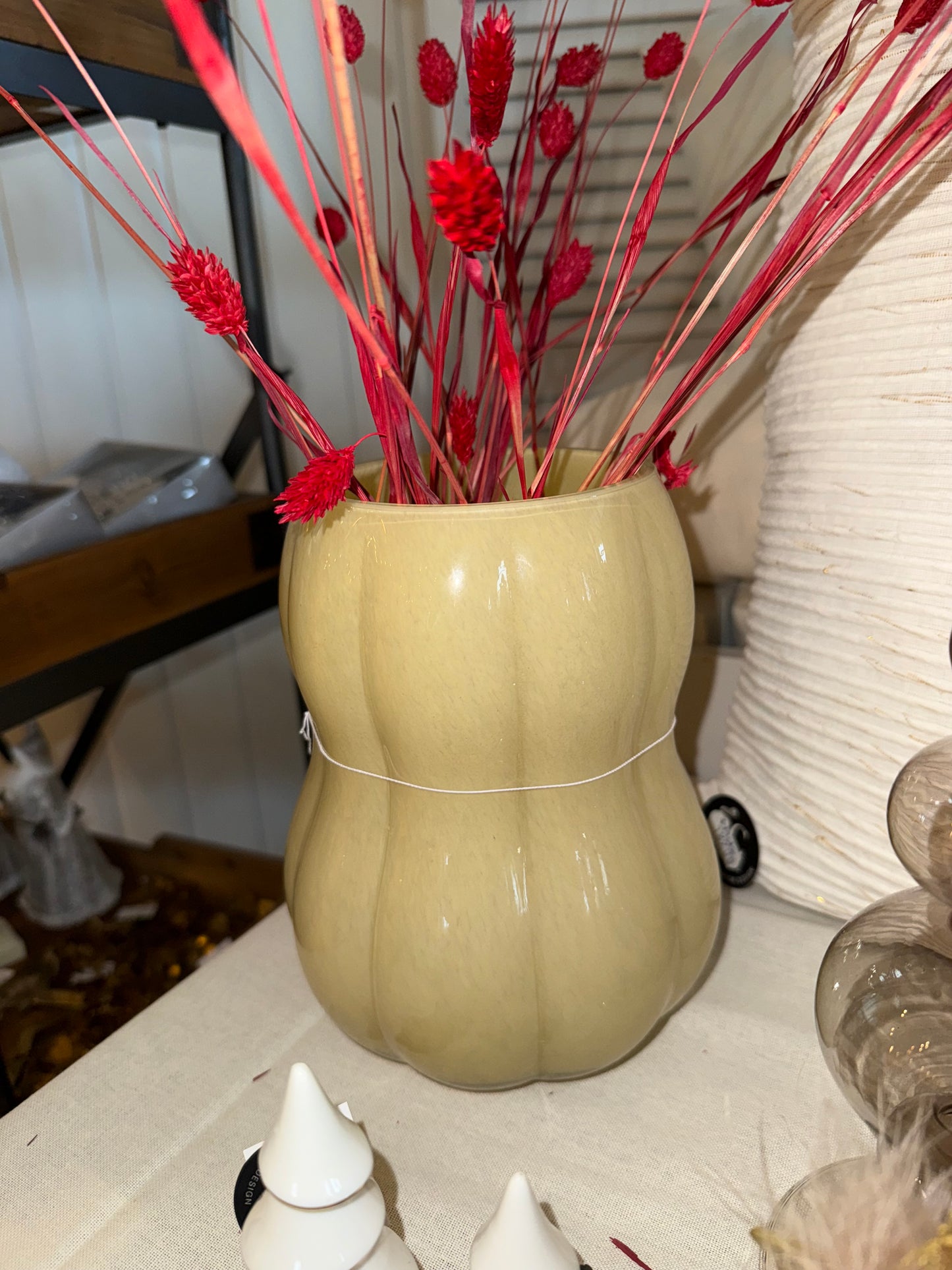 Vase gul m/ringer Vicenza håndblåst