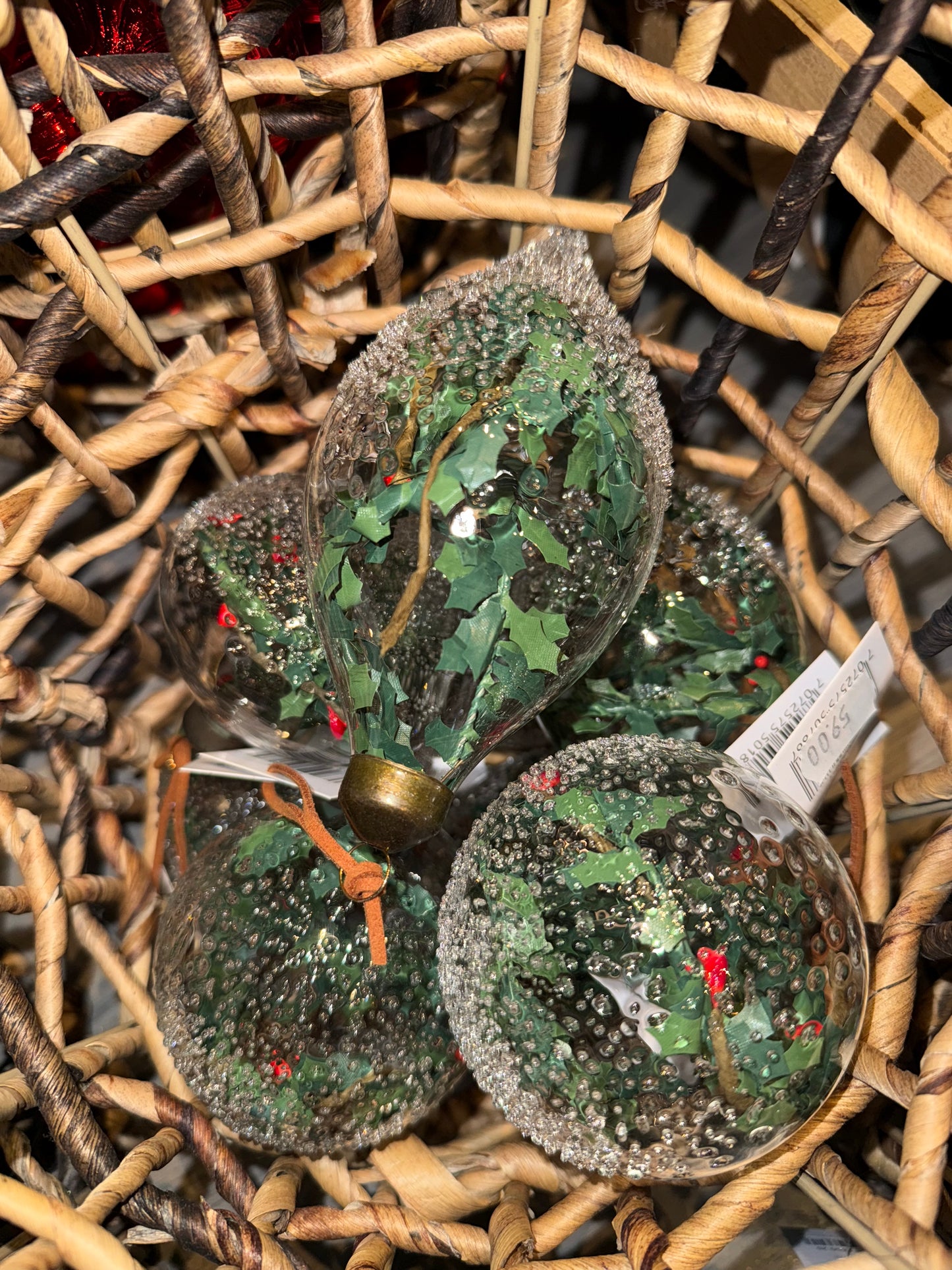 julekule gjennomsiktig glass grønn/rød ass3