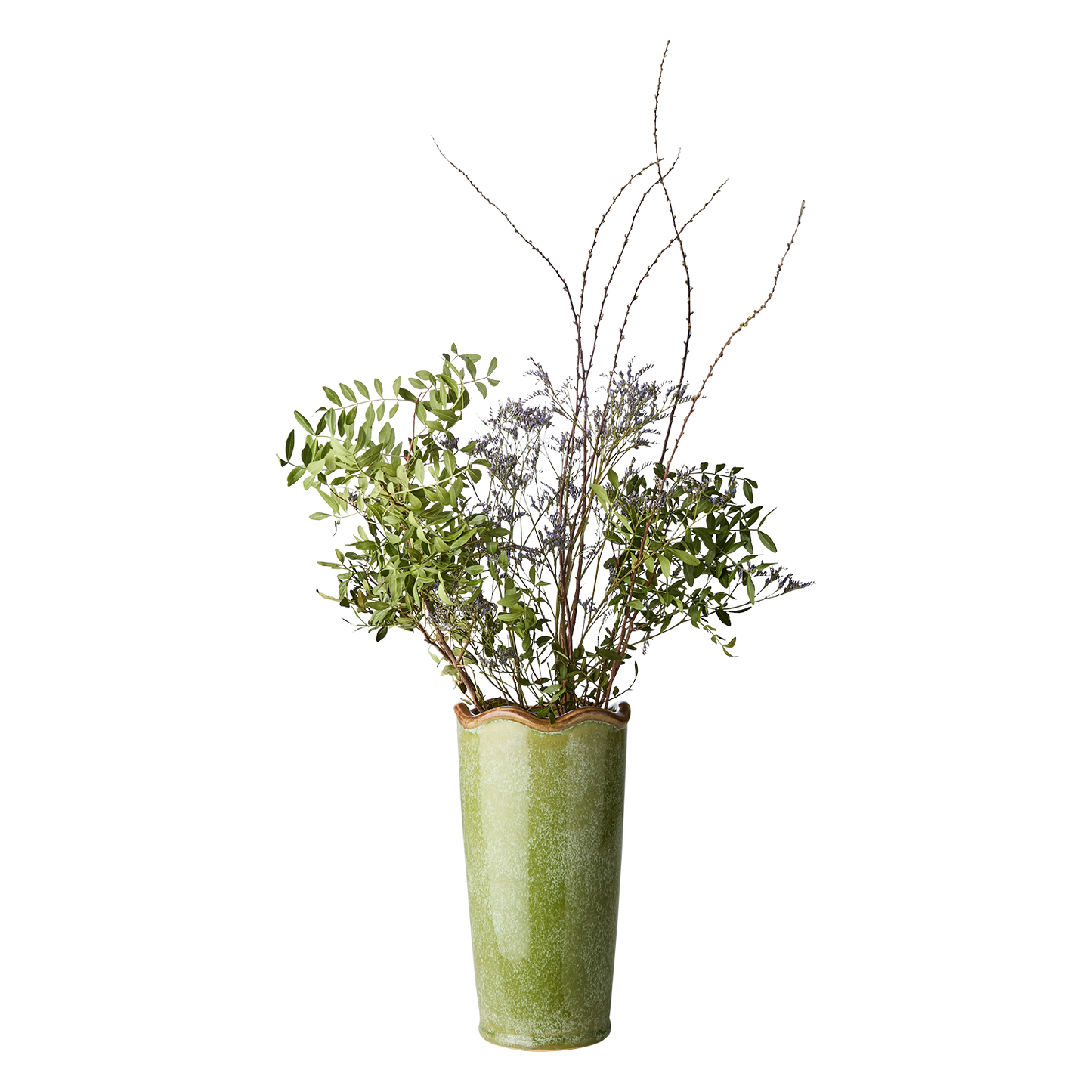 LIVIA Vase grønn m/brun kant