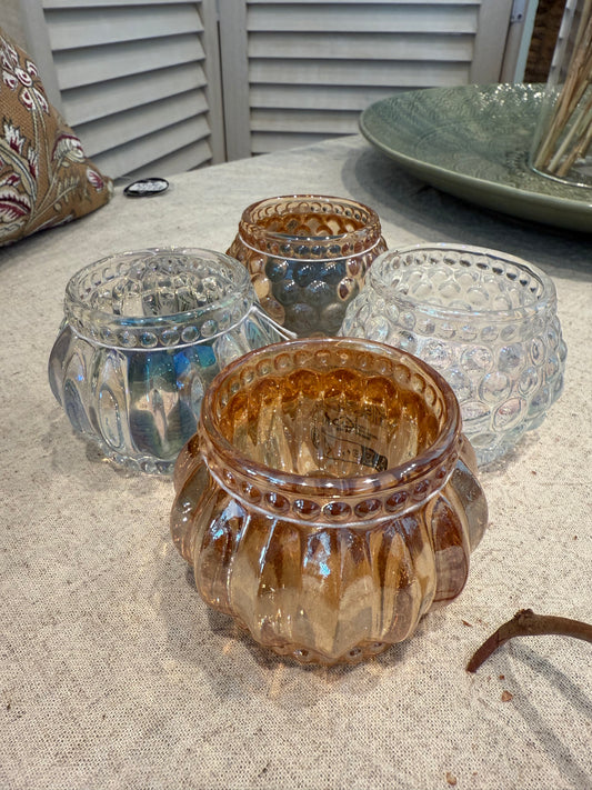 Lysholder glass brun og klar 7x5cm