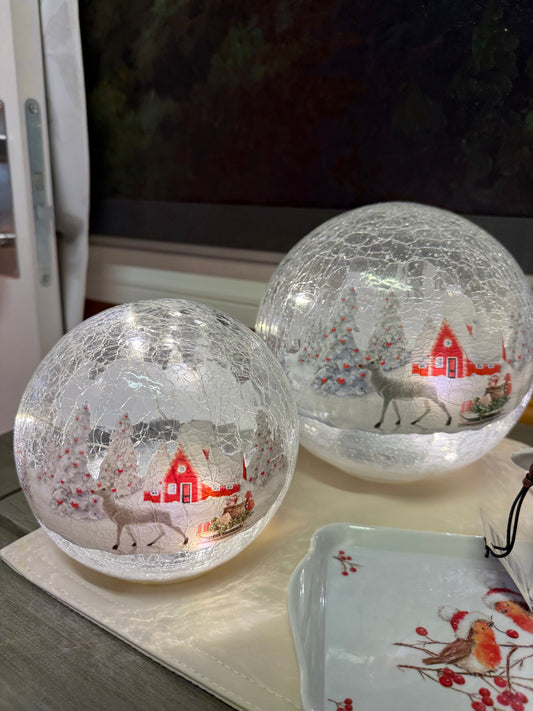 Glasskule m/rød krakelert 20cm