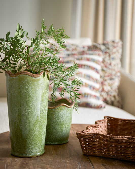 LIVIA Vase grønn m/brun kant